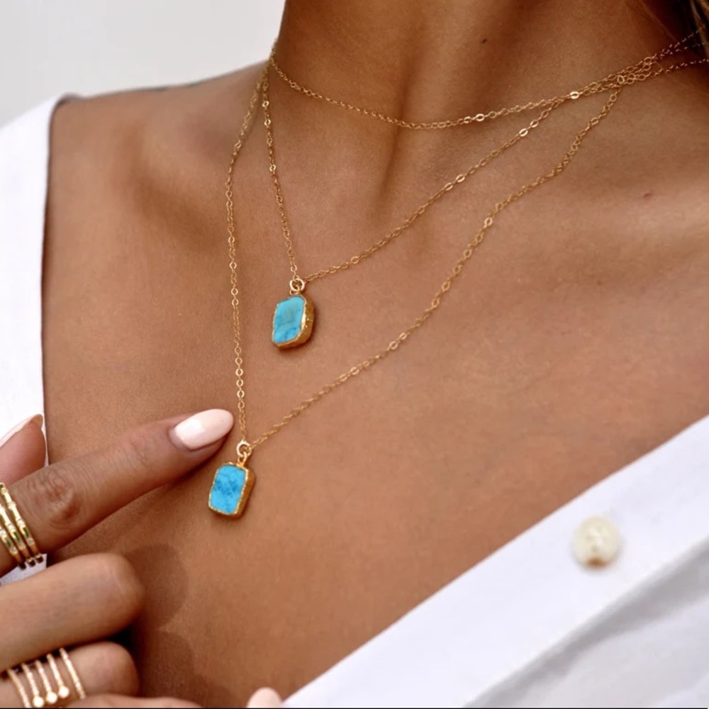 ✨Last 1! ✨14k Gold Turquoise Pendant Dainty Chain Necklace - Picture 10 of 16